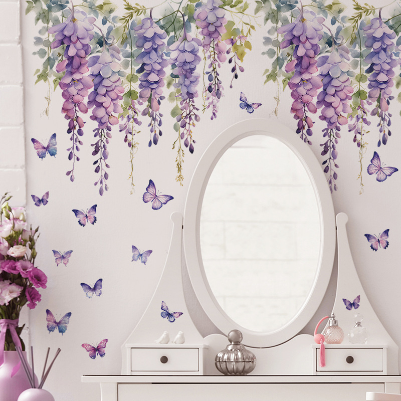 Home Cinema Wall - Lila Blumen Schmetterling Wandaufkleber Wohnzimmer Schlafzimmer