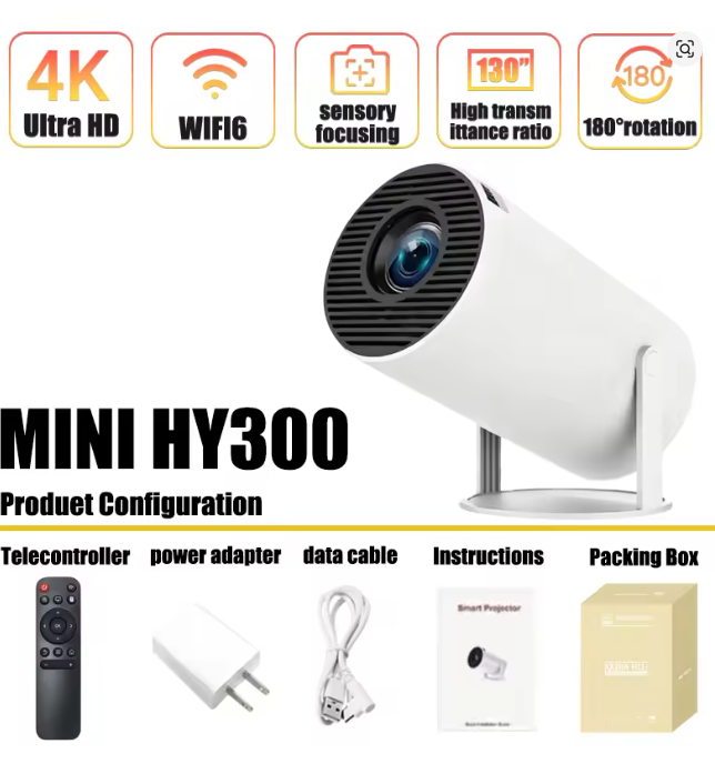 Home Cinema Compact - Mini HY300 Tragbarer Projektor Android 11