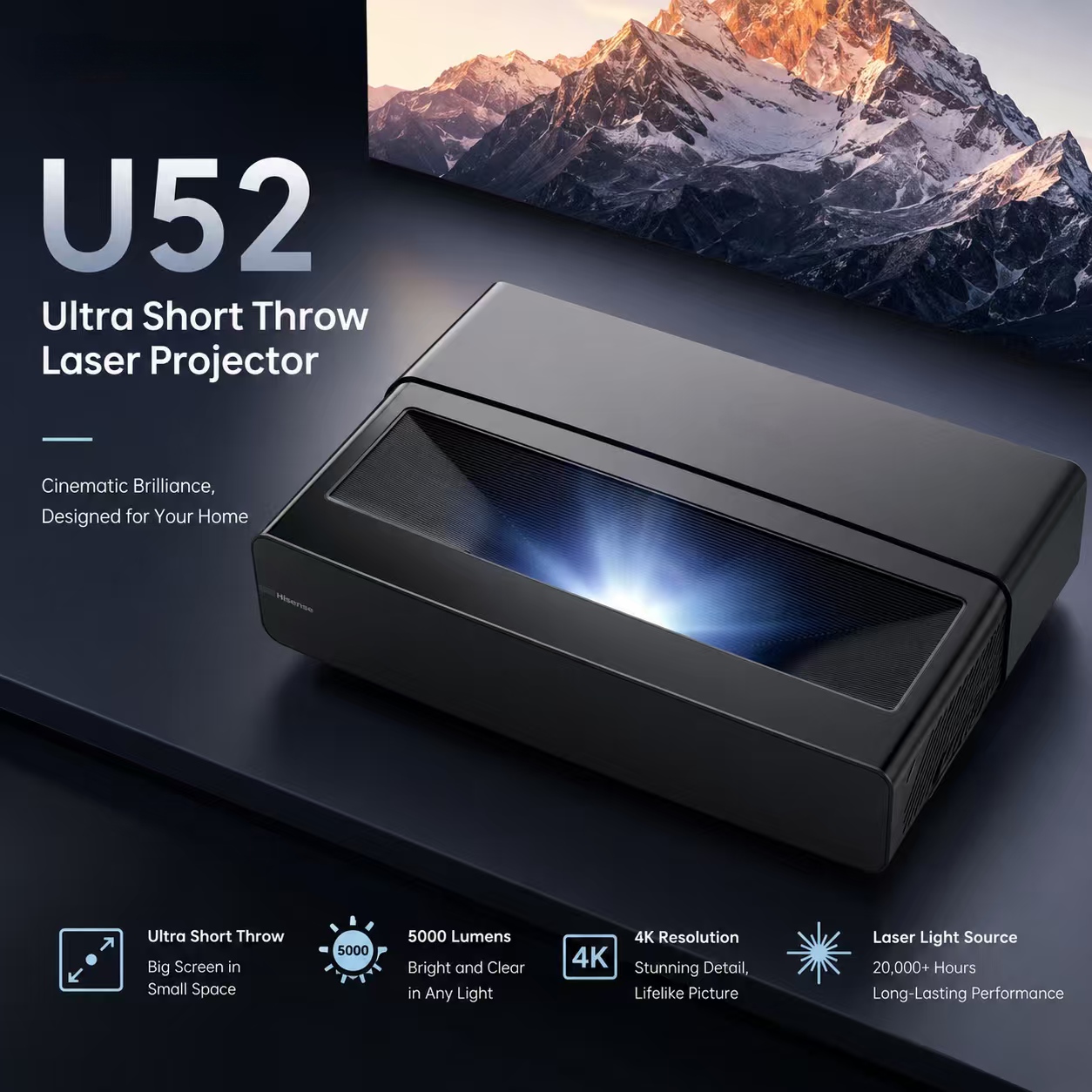 U52 4K DLP-Projektor 5300 Lume – Home Cinema Ultra Short Throw Projector Bewertung und Preis